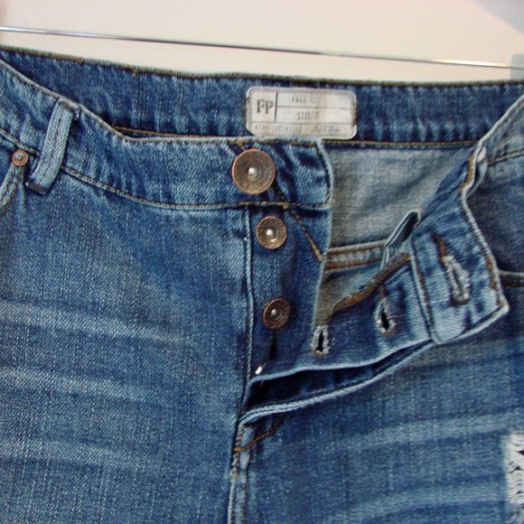 Free People Jeans Anthropologie Distressed Straight Leg High Waist Button Sz 29 - Picture 7 of 15